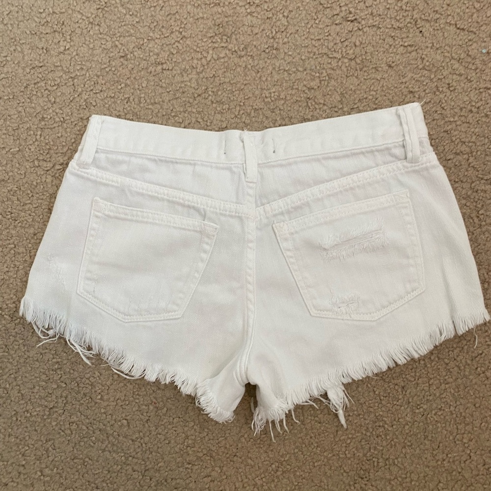 Free People White Distressed Jean Shorts - Picture 2 of 3